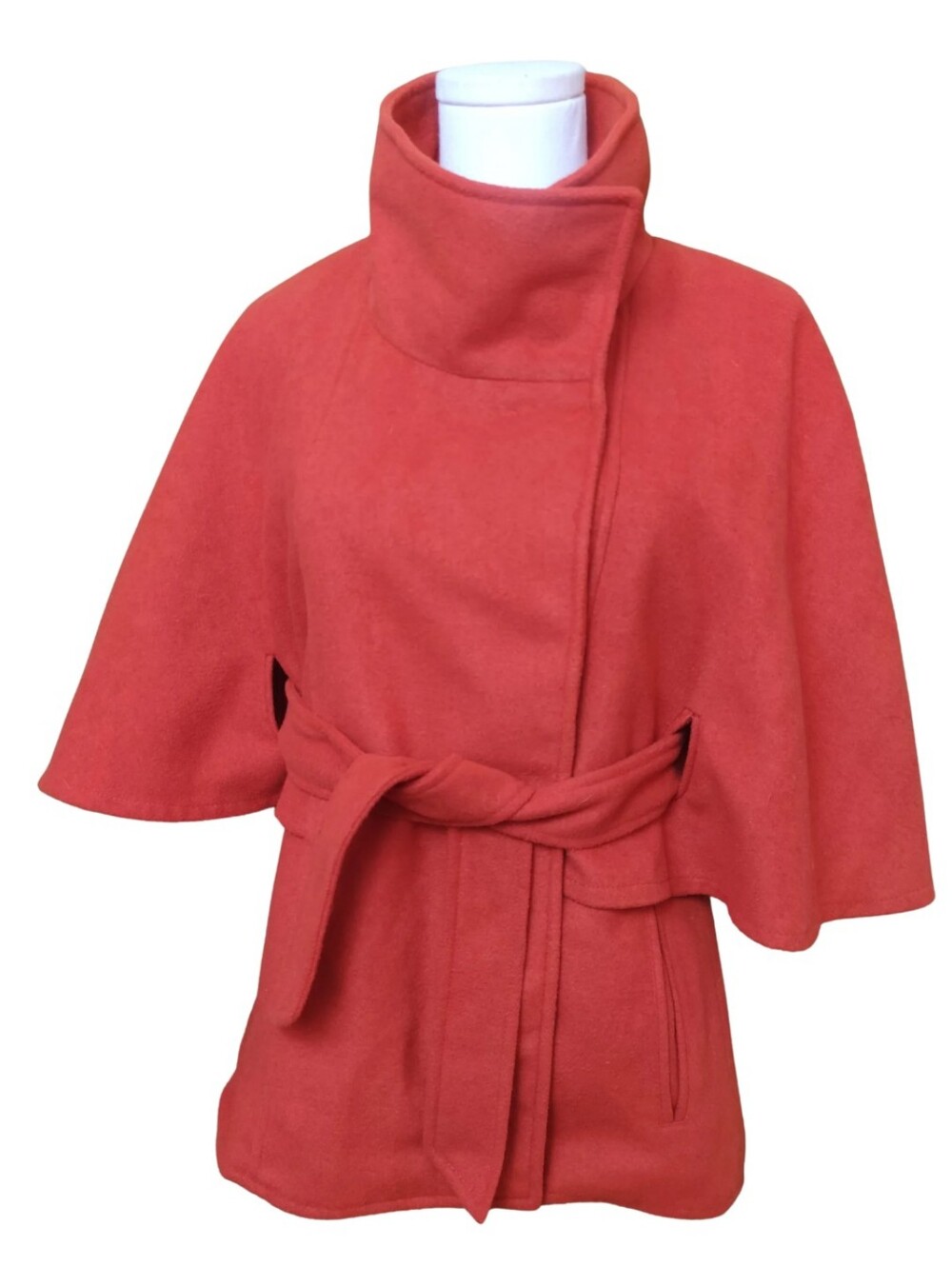 New York And Company Orange Belted Cape Coat - Picture 2 of 11